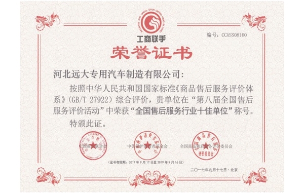 全国售后服务十佳单位
